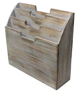 vintage rustic wooden office desk organizer & vertical paper file holder for desktop, tabletop, or counter – distressed torched wood – for mail, envelopes, mailing supplies, magazines, or file folders