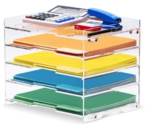 file paper organizer and letter tray for desk office supplies folder and accessories storage, clear acrylic, for home school desktop organization decor