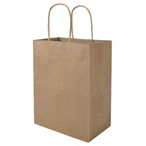bagmad 100 pack 8×4.75×10 inch plain medium paper bags with handles bulk, brown kraft bags, craft gift bags, grocery shopping retail bags, birthday party favors wedding bags sacks