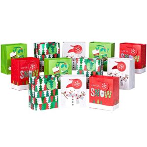 suncolor 12 pack 6″ small christmas gift bags with handle