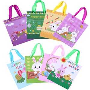Chuangdi 16 Pieces Easter Paper Bags Easter Bunny Egg Chicken Gift Bags with Handles for Easter Party Supplies, 8 Styles