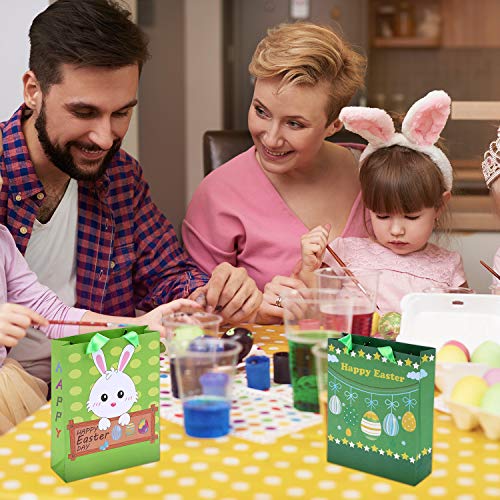 Chuangdi 16 Pieces Easter Paper Bags Easter Bunny Egg Chicken Gift Bags with Handles for Easter Party Supplies, 8 Styles