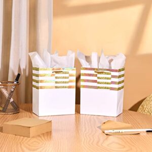 SUNCOLOR 12 Pack 6" Small Gift Bags (Gold Stripe)