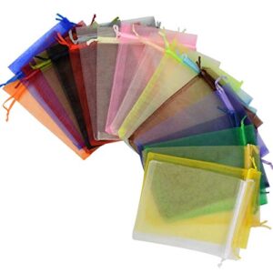 Tojwi 50pcs Organza Bags-Mix Color 3.54''x4.33''(9x11cm) Satin Drawstring Organza Pouch Wedding Party Favor Gift Bag Jewelry Watch Bags