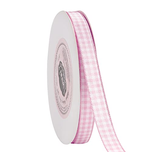 VATIN Pink and White Gingham Ribbon, 3/8 x 25Yd Craft Plaid Ribbon Use for Gift Wrapping,Party Decoration,Hair Accessories Craft and Christmas Gift Wrapping Fall Ribbons Thanksgiving Wrapping Ribbon