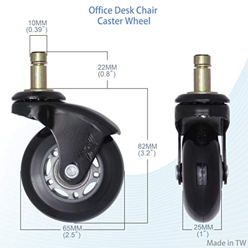 2.5 inch IKEA Office Chair Caster Wheel Replacement for Roller-Blade Wheels Heavy Duty Casters for Hardwood Floors Safe (Stem Size10mm x 22mm) (2.5 inch Black, Grey/Black)