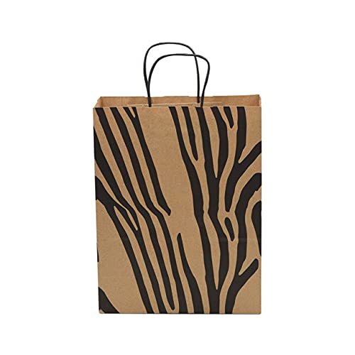 Brown Paper Gift Bags - 10x5x13 Inch 50 Pack Brown Animal Print Medium Bags with Handles, Cheetah, Zebra, Leopard, for Shopping, Groceries, Small Business, Retail, Take-Out, Merchandise, Parties, Events