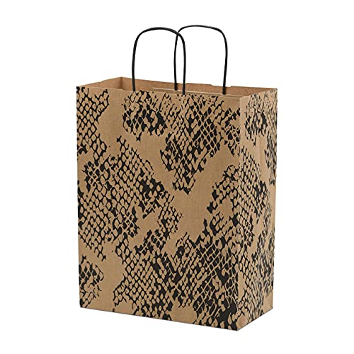 Brown Paper Gift Bags - 10x5x13 Inch 50 Pack Brown Animal Print Medium Bags with Handles, Cheetah, Zebra, Leopard, for Shopping, Groceries, Small Business, Retail, Take-Out, Merchandise, Parties, Events