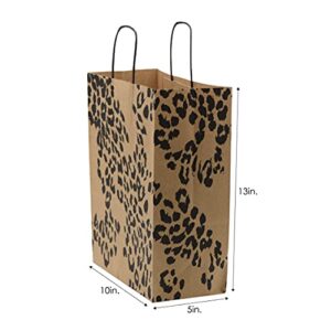 Brown Paper Gift Bags - 10x5x13 Inch 50 Pack Brown Animal Print Medium Bags with Handles, Cheetah, Zebra, Leopard, for Shopping, Groceries, Small Business, Retail, Take-Out, Merchandise, Parties, Events