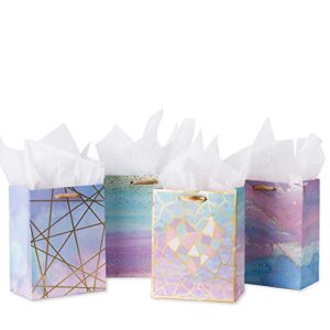 loveinside medium size gift bags-colorful marble pattern gift bag with tissue paper for shopping, parties, wedding, baby shower, craft-4 pack-7″ x 4″ x 9″