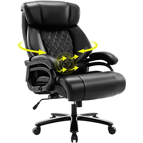 Big and Tall Office Chair 400lb- Adjustable Lumbar Support, Heavy Duty Metal Base, High Back Large Executive Office Chair, Computer Desk Chair Ergonomic Design for Back Pain, Black