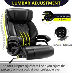 Big and Tall Office Chair 400lb- Adjustable Lumbar Support, Heavy Duty Metal Base, High Back Large Executive Office Chair, Computer Desk Chair Ergonomic Design for Back Pain, Black