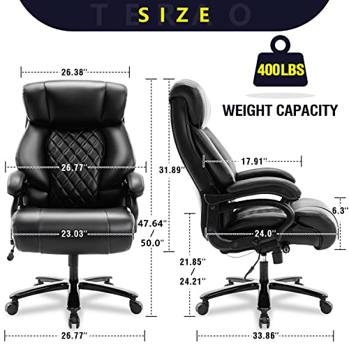 Big and Tall Office Chair 400lb- Adjustable Lumbar Support, Heavy Duty Metal Base, High Back Large Executive Office Chair, Computer Desk Chair Ergonomic Design for Back Pain, Black