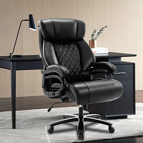 Big and Tall Office Chair 400lb- Adjustable Lumbar Support, Heavy Duty Metal Base, High Back Large Executive Office Chair, Computer Desk Chair Ergonomic Design for Back Pain, Black