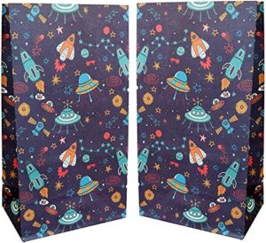 outer space favor bags – 24-count colorful cute pattern design printed on kraft paper goodie gift bags – treat bags and party supplies for theme party, kids birthday, party favor – 9.5″ x 5.5″ x 3.25″