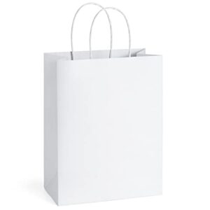 bagdream 25pcs paper gift bags 8×4.25×10.5 kraft paper bags gift bags shopping bags retail merchandise grocery bags sacks, white paper bags with handles bulk