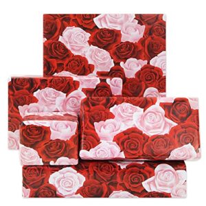 Rose Gift Wrapping Paper, Red and Pink Floral Gift Wrap 4 Folded Sheets Bridal Shower Wedding Wrapping Paper for Valentine's Day Birthday Women Mother's Day Lover's Gift Wraps