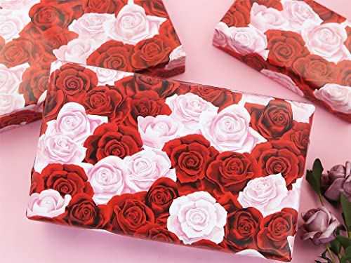 Rose Gift Wrapping Paper, Red and Pink Floral Gift Wrap 4 Folded Sheets Bridal Shower Wedding Wrapping Paper for Valentine's Day Birthday Women Mother's Day Lover's Gift Wraps