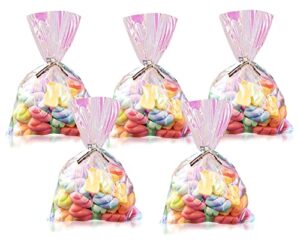 100pcs cellophane treat bags, 4″x6″ iridescent holographic goodie bags, candy bags party favors bags with twist ties for birthday wedding halloween christmas, valentines (4 x 6 inches (pack of 100))