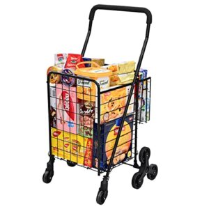 kiffler grocery shopping cart with 360° rolling swivel wheels stair climber utility cart easily collapsible cart with tri-wheels, 66lb extended foam cover, trolley for stair, laundry, travel, book