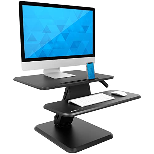 Mount-It! Height Adjustable Standing Desk Converter, 25” Wide Desktop - Sit-Stand Converting Desks with Gas Spring for Home, Office - Stand-Up Computer Workstation Desktops