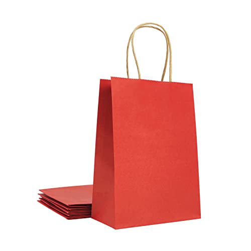 GARROS Red Kraft Paper Bags 5.8x3x8 Inches,New Years gift bags,Gift Bags,Kraft Bags With Handles,Paper Shopping Bags,Thanksgiving,Merchandise Bags,Valentines Day,Baby Shower,6-Pcs Each