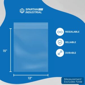 SPARTAN INDUSTRIAL - 12" X 15" (100 Count) Crystal Clear Resealable Polypropylene Poly Bags for Packaging, Clothing & T Shirts - Self Seal & Reinforced