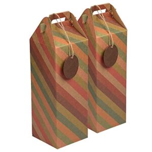 jam paper wine gift boxes with tag – 4 4/5 x 4 4/5 x 12 1/2 – striped kraft christmas colors recycled – 2/pack
