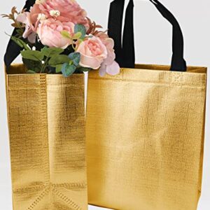 HUANN 12 Pcs Gold Gift Bags Medium Size Shine Reusable Gift Bags with Handles Metallic Glossy Non Woven Gift Bags for Wedding Christmas Party Birthday 8 x 5 x 10 Inch