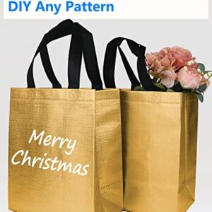 HUANN 12 Pcs Gold Gift Bags Medium Size Shine Reusable Gift Bags with Handles Metallic Glossy Non Woven Gift Bags for Wedding Christmas Party Birthday 8 x 5 x 10 Inch