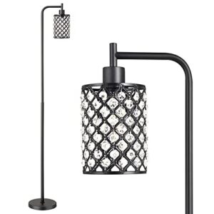 Hong-in Crystal Floor Lamp - Tall Lamp with 6W LED Bulb, Modern Standing Floor Lamps for Living Room with Foot Switch, Black Floor lamp for Bedroom Office Reading Dining Room Kitchen, 64.6 Inch