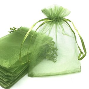 ansley shop 100pcs 4×6 inches drawstrings organza gift candy bags wedding favors bags (grass green)