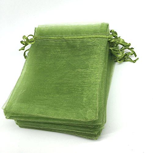 ANSLEY SHOP 100pcs 4x6 Inches Drawstrings Organza Gift Candy Bags Wedding Favors Bags (Grass Green)