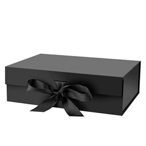 daijoob gift box with lid for presents 10.5×7.5×3.1 inches with ribbon and magnetic closure(1-pack) (black)