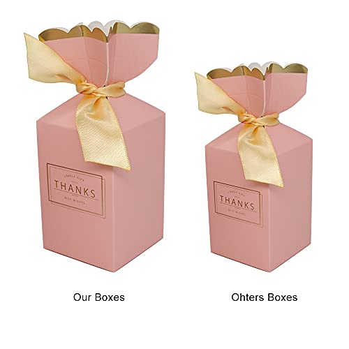 BAUMA AUTO 50Pcs Wedding Party Favor Boxes ，Candy Boxes Paper DIY with Gold Ribbons for Wedding Bridal Shower Baby Shower Birthday Party(2.28X3.46X5.71inch, Pink) (Pink With Gold Ribbon)