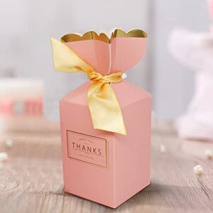 BAUMA AUTO 50Pcs Wedding Party Favor Boxes ，Candy Boxes Paper DIY with Gold Ribbons for Wedding Bridal Shower Baby Shower Birthday Party(2.28X3.46X5.71inch, Pink) (Pink With Gold Ribbon)