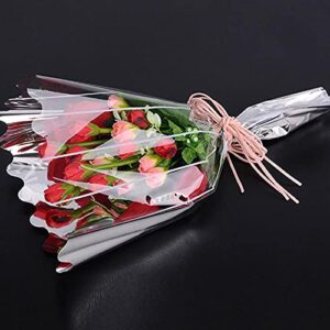 nuomi 100 pcs flower bouquet bag plastic wrapping bags with lace decor disposable cellophane floral bouquet sleeve for wedding, mother’s day, birthday, holiday, valentine, 19 inch