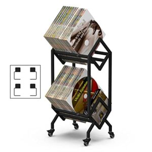 Simoretus Vinyl Record Storage Holder Rack LP Storage Display Stand with Casters Easy to Move Mobile Book Albums Storage Magazine Holder Office Files Organizer Shelf (T-32.5 inches)