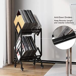 Simoretus Vinyl Record Storage Holder Rack LP Storage Display Stand with Casters Easy to Move Mobile Book Albums Storage Magazine Holder Office Files Organizer Shelf (T-32.5 inches)