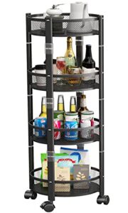 collapsible rolling cart, 4-tier metal storage utility cart for kitchen home office outdoor, black