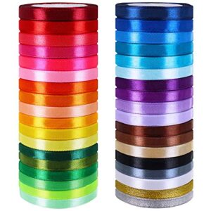 36 colors 900 yards fabric ribbons satin ribbon metallic glitter ribbons rolls craft ribbons embellish decorative ribbons 2/5″ wide for floral bouquet gift wrapping bows wedding shower decoration
