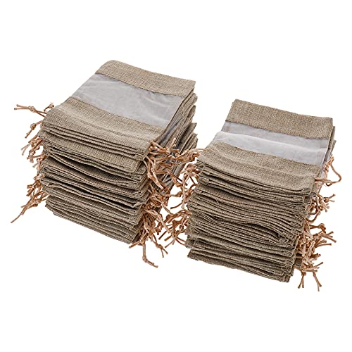 XMSound 50 Pack 5x7 Inch Linen Burlap Sheer Bag Organza Bag Burlap Bags Gift Bags with Drawstring, for Wedding Party Favors Cosmetic Samples Mesh Pouch DIY Craft