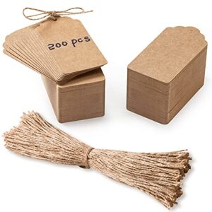 200 pcs premium gift tags with 200 root natural jute twine, 3.5″x1.8″ price tags – kraft paper tags craft tags hang labels jewelry tags for wedding christmas thanksgiving and holiday