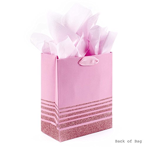 Hallmark 9" Medium Gift Bag with Tissue Paper (Pink Glitter Stripes) for Birthdays, Mothers Day, Baby Showers, Easter, Bridal Showers or Any Occasion