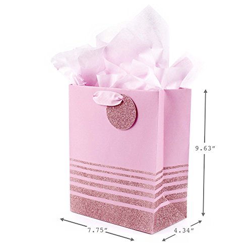 Hallmark 9" Medium Gift Bag with Tissue Paper (Pink Glitter Stripes) for Birthdays, Mothers Day, Baby Showers, Easter, Bridal Showers or Any Occasion