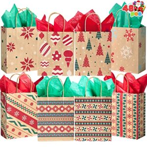 joyin 48 pcs christmas gift bags, kraft bags with handle christmas characters for christmas party favors, gift giving, holidays decorations, xmas treat bags