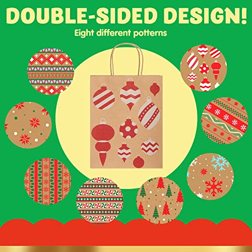 JOYIN 48 PCS Christmas Gift Bags, Kraft Bags with Handle Christmas Characters for Christmas Party Favors, Gift Giving, Holidays Decorations, Xmas Treat Bags