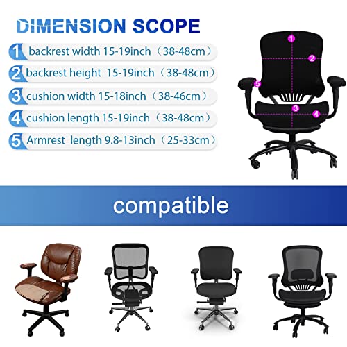 4 Pieces Computer Office Chair Covers Set Universal Protective & Stretchable Chair Seat Covers Desk Chair Armrest Covers Slipcovers Black Pads Office Cushion Backrest for Boss Rotating Chairs