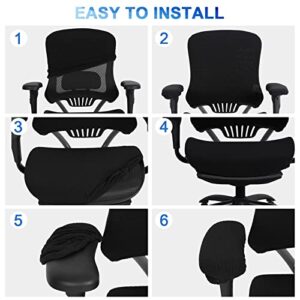 4 Pieces Computer Office Chair Covers Set Universal Protective & Stretchable Chair Seat Covers Desk Chair Armrest Covers Slipcovers Black Pads Office Cushion Backrest for Boss Rotating Chairs