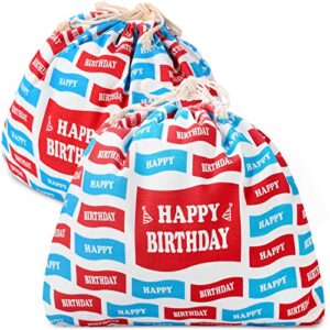 2 pieces 20×16 inch large birthday drawstring gift bag canvas gift bags with drawstring printed with red and blue happy birthday flags drawstring gift bag for kids grandchildren friends